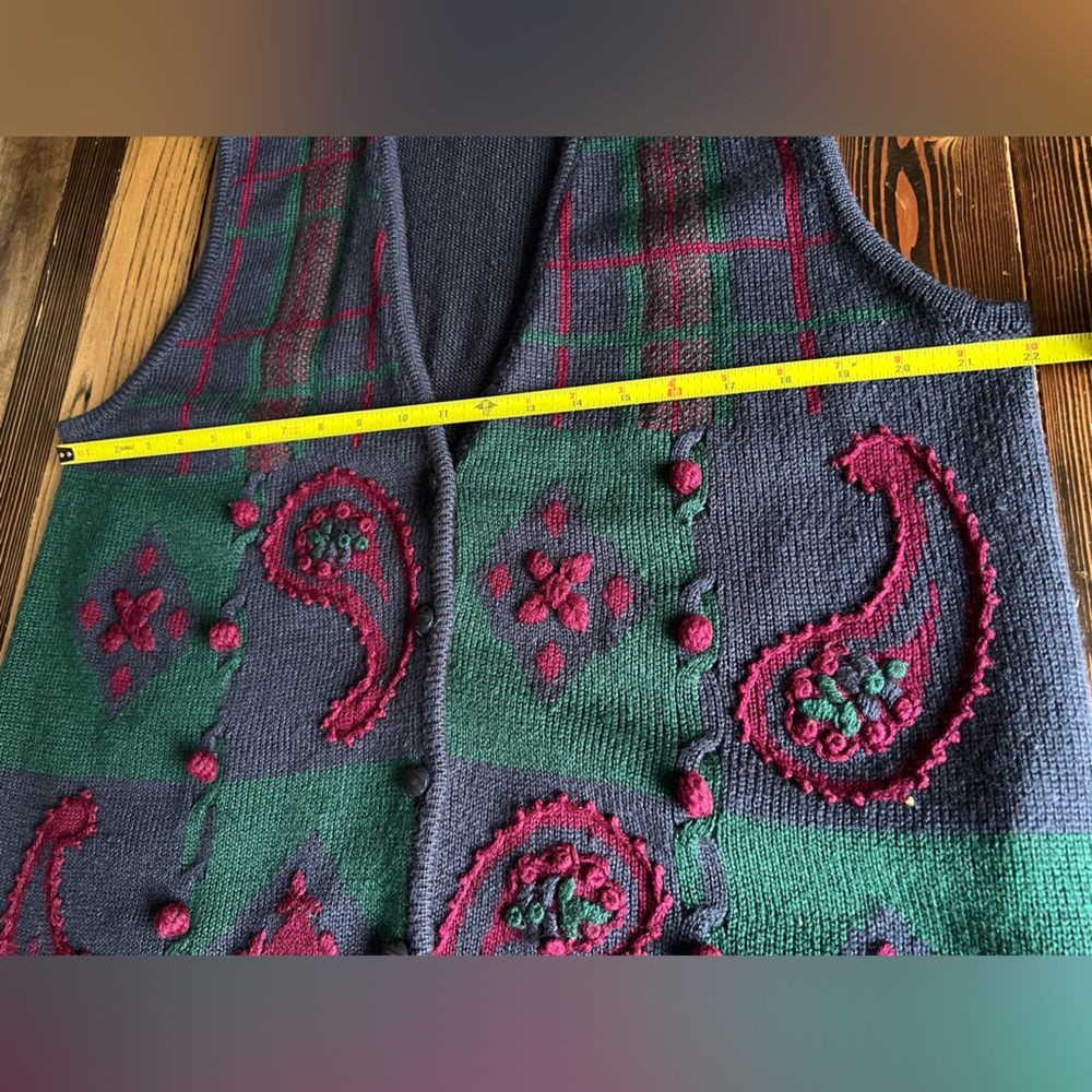 TAN JAY • vintage 90s tapestry knit sweater vest paisley grandmacore cottagecore - Picture 10 of 13
